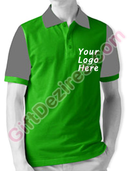 Designer Emerald Green and Grey Color Logo Printed T Shirts